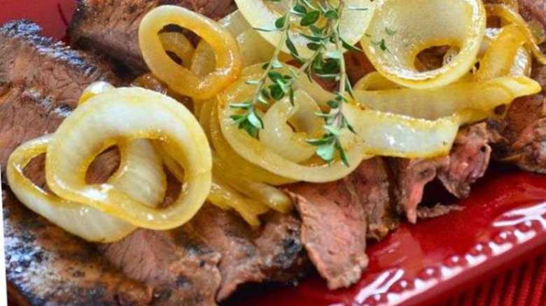 Grilled Balsamic Flank Steak (with Onions)
