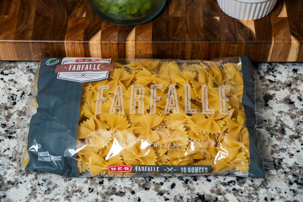 a bag of farfalle dried pasta