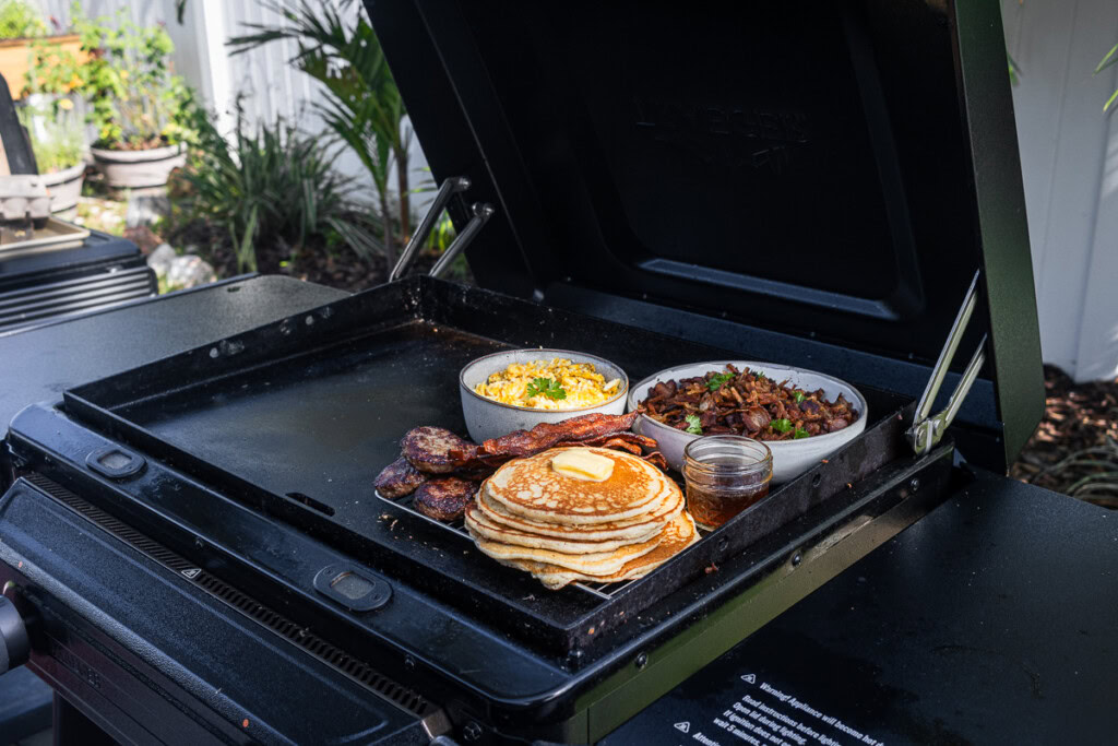 all the cooked breakfast components display on the blackstone griddle