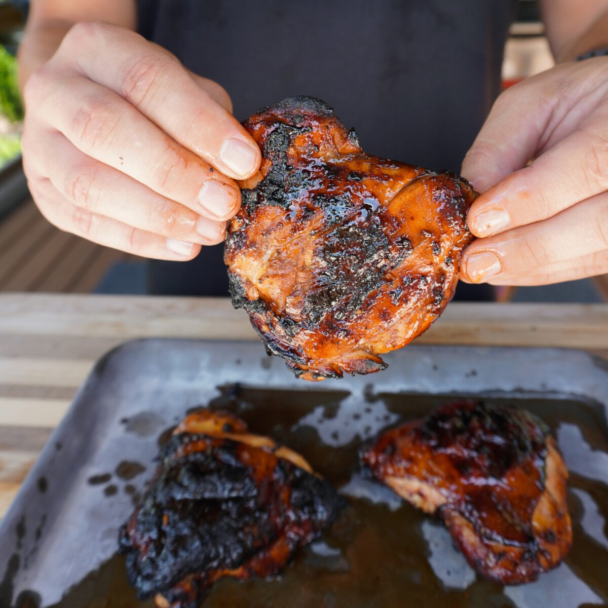 perfectly grilled chicken thighs.
