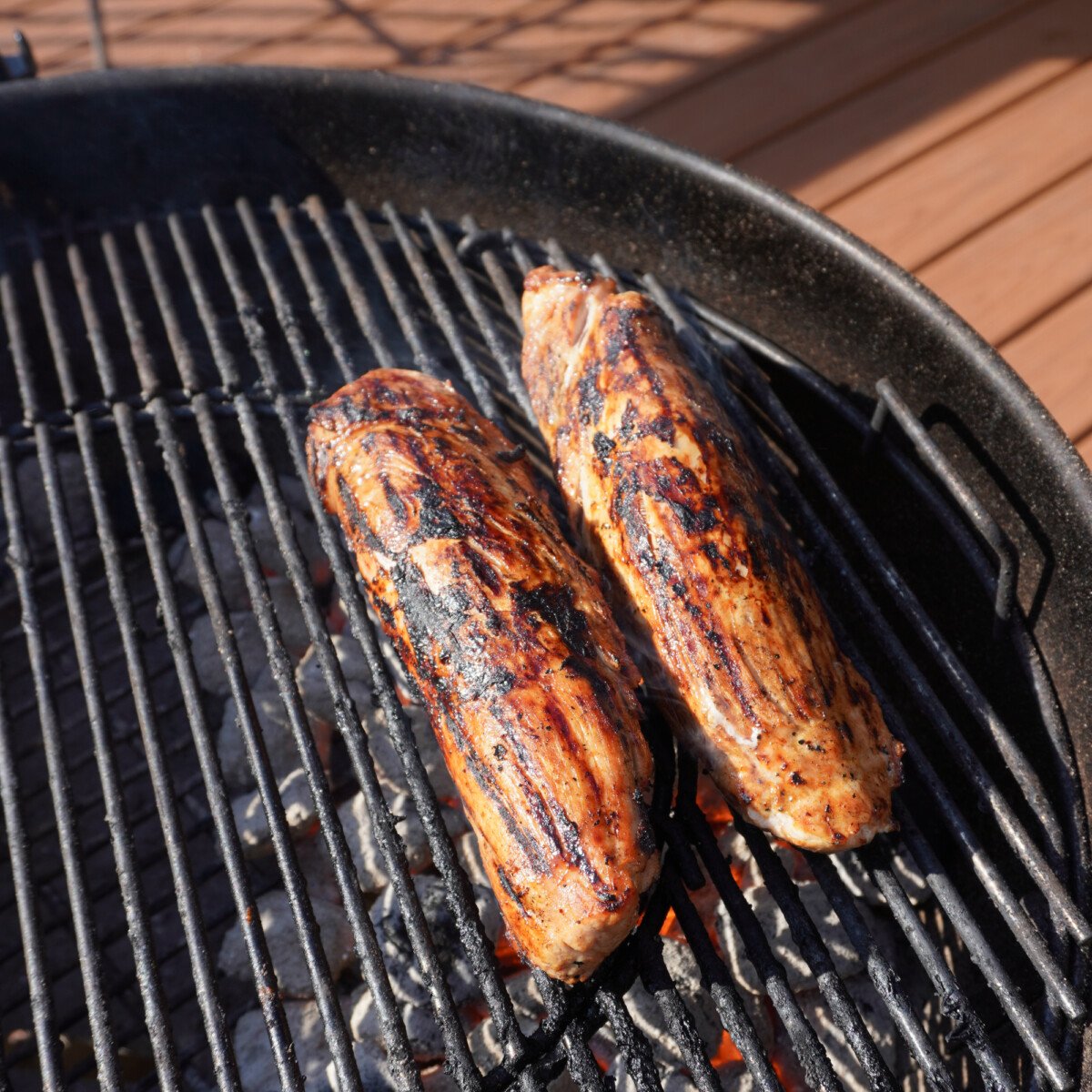 grilled sweet and savory pork tenderloin over direct heat.