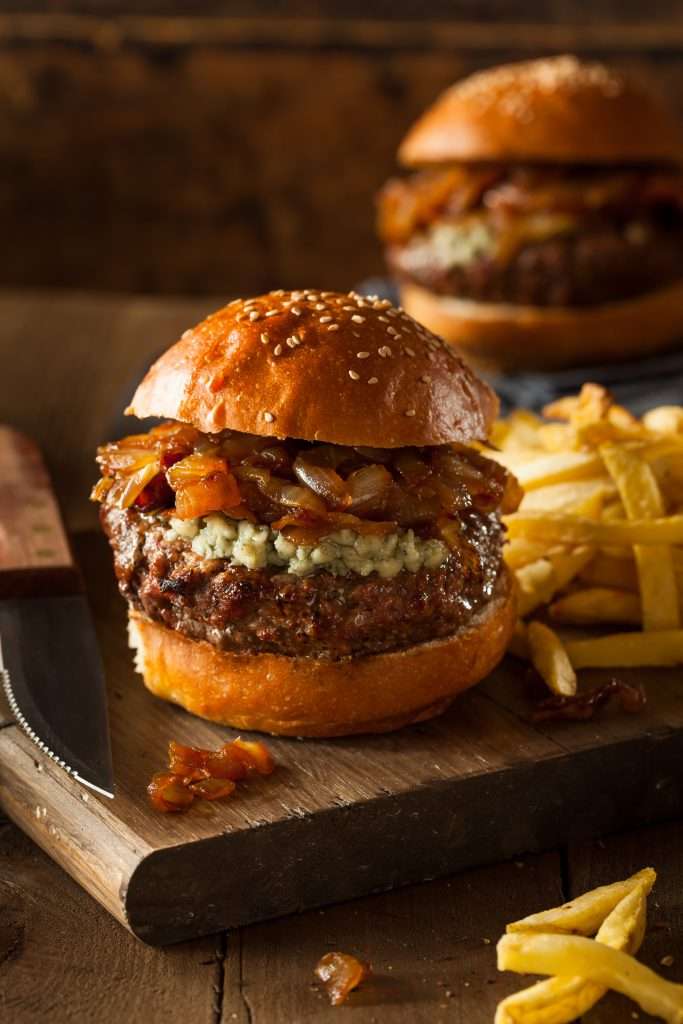 Blue cheese and onion burgers