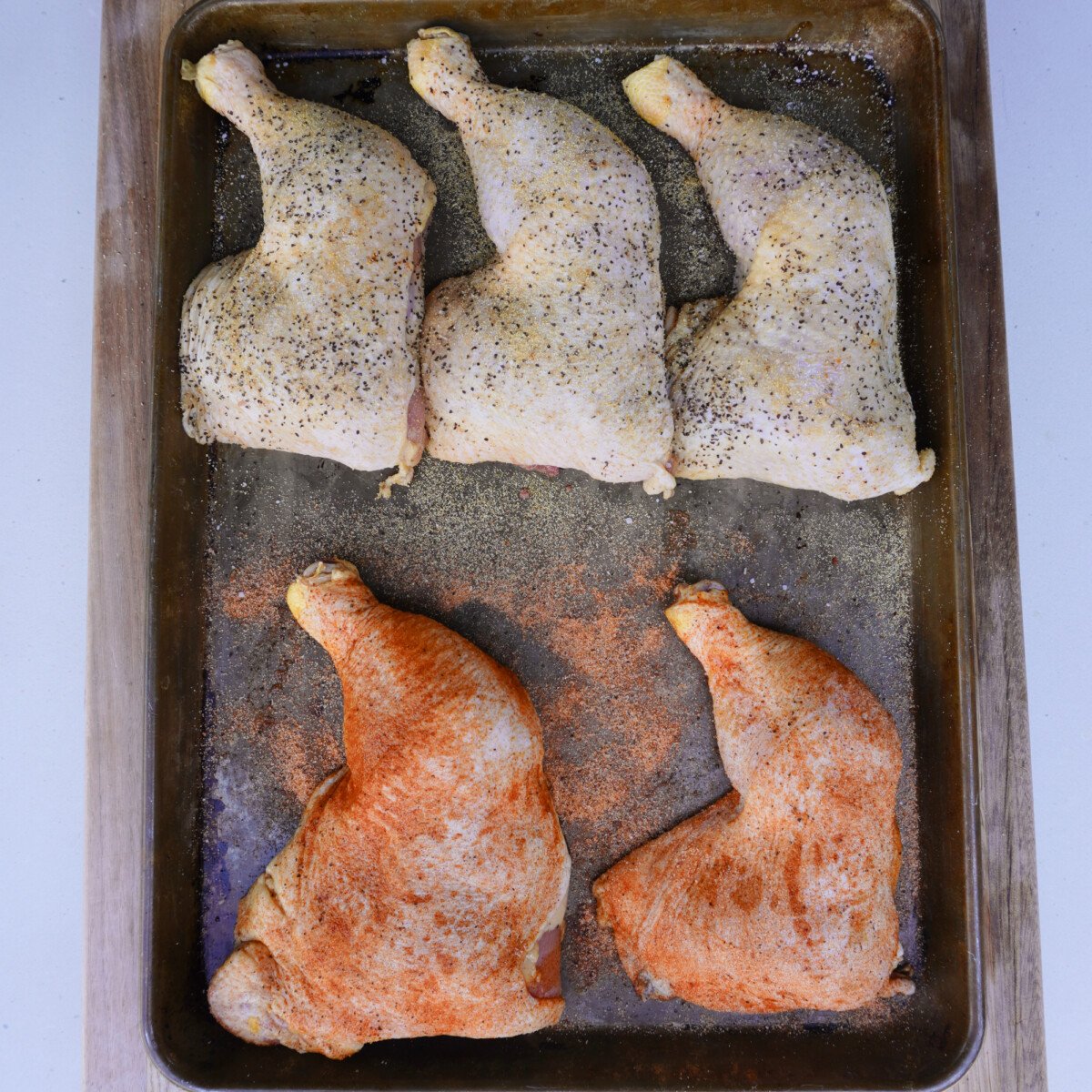 seasoned chicken quarters.