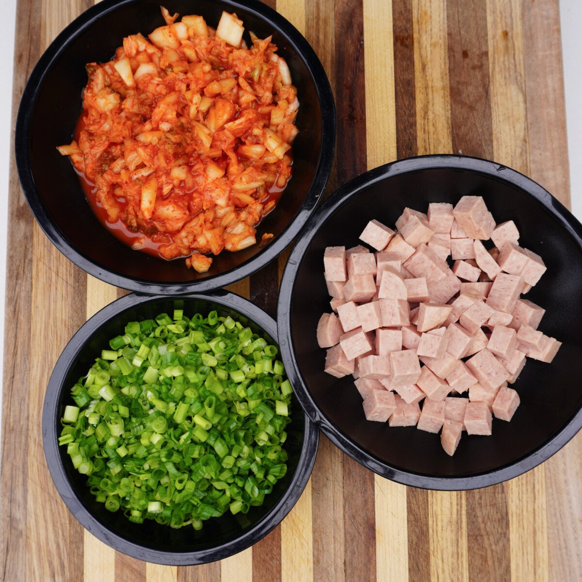prepared kimchi fried rice ingredients.