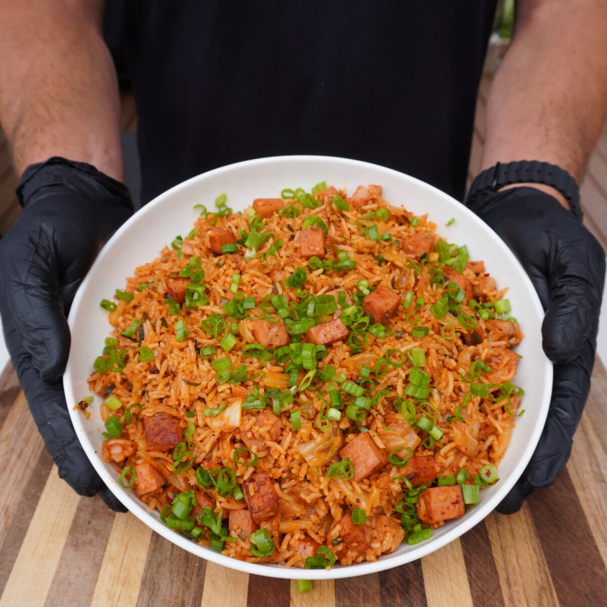 kimchi fried rice presented.