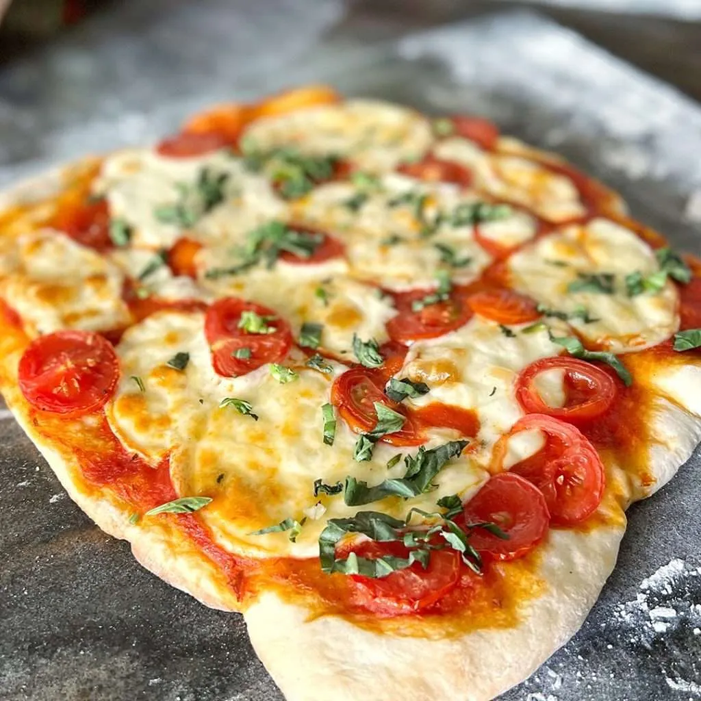 Grilled Pizza Margherita close up