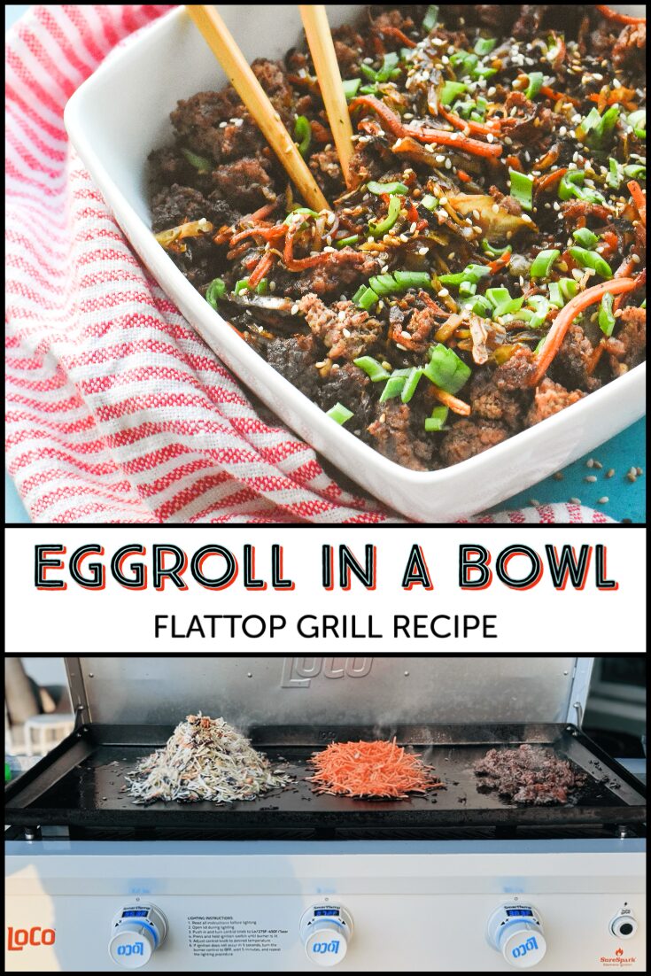 Keto Eggroll in a Bowl Flattop Grill Recipe Pinterest Image. 