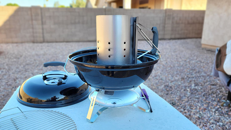 Charcoal chimney starter on the Weber Jumbo Joe