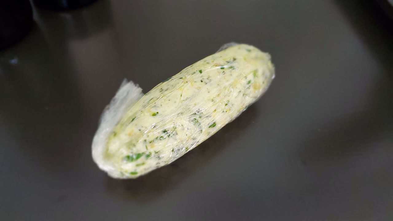 compound butter wrapped in plastic
