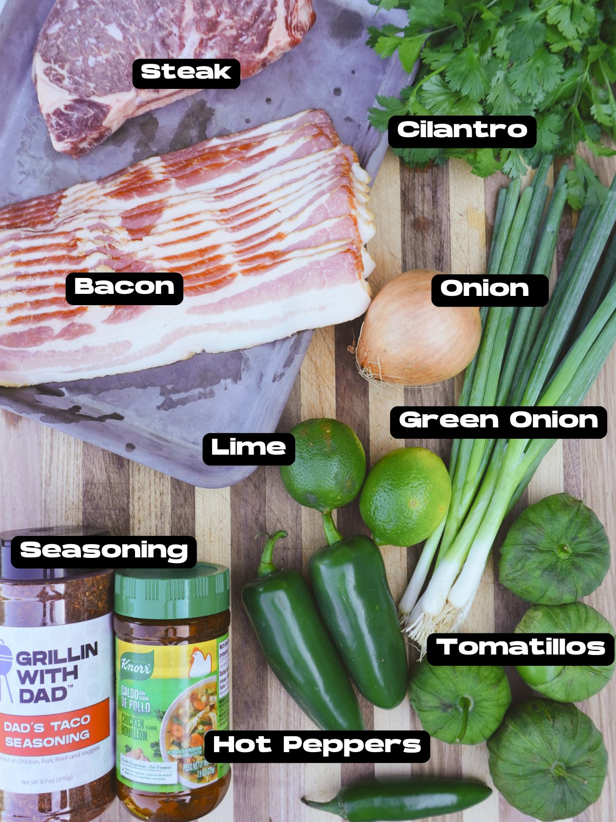 Ingredients for the Grilled Carne en su jugo dish.