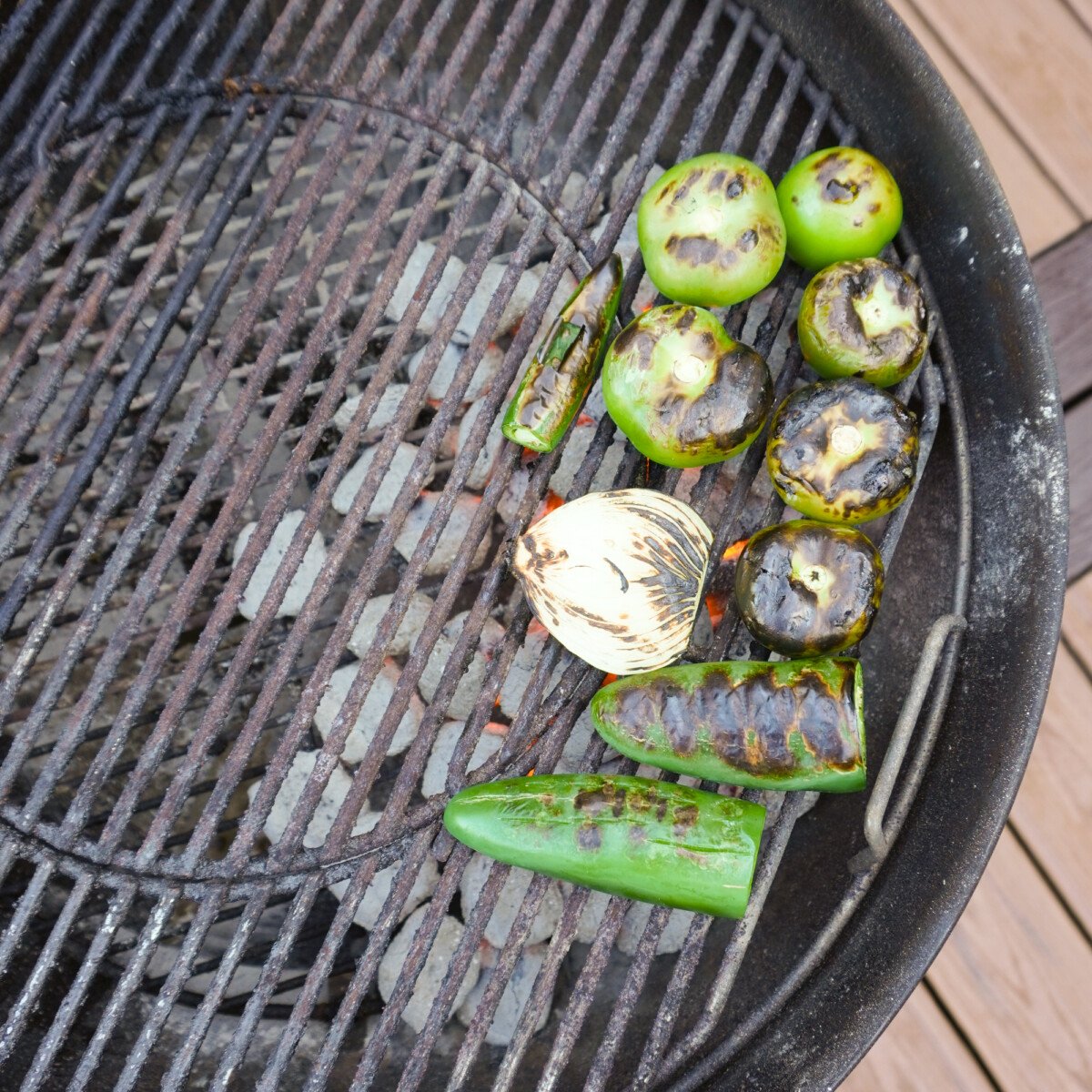 charred veggies for salsa verde.