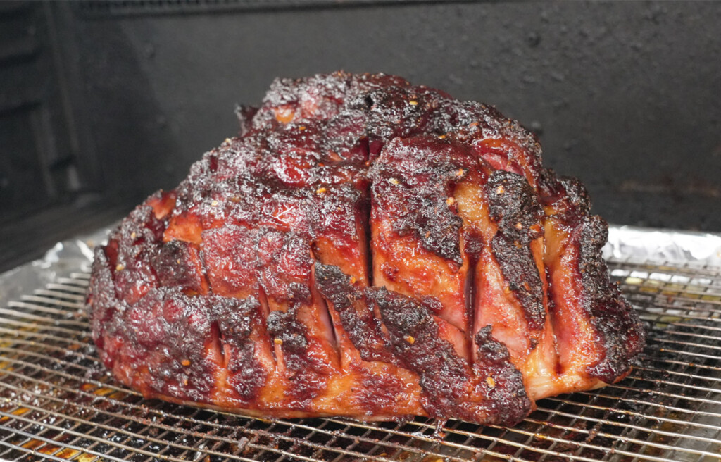 double smoked ham on the grill
