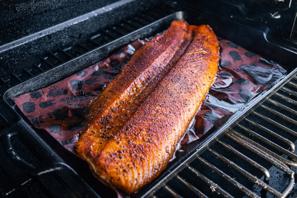 a fully smoked salmon on the pellet grill