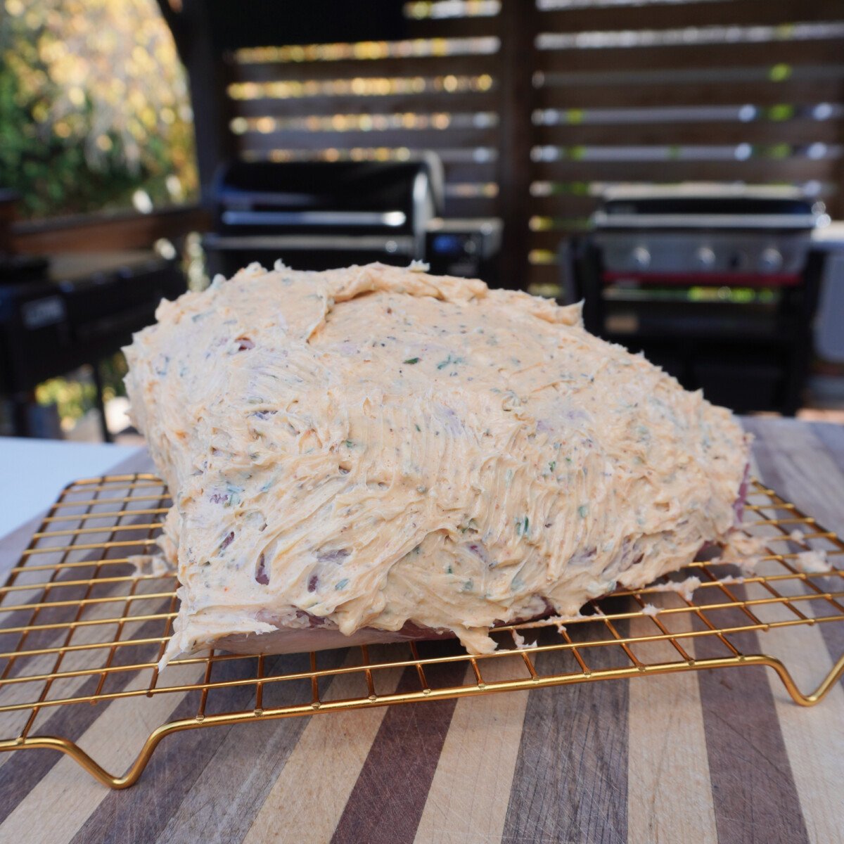 Garlic and Herb butter covered bottom round roast.