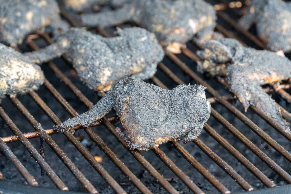 an up close shot of a smoked bat wing