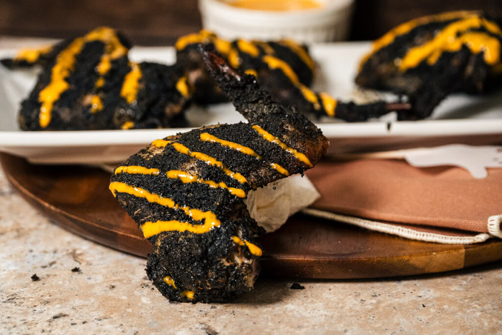 smoked bat wings ready to serve with spicy ranch