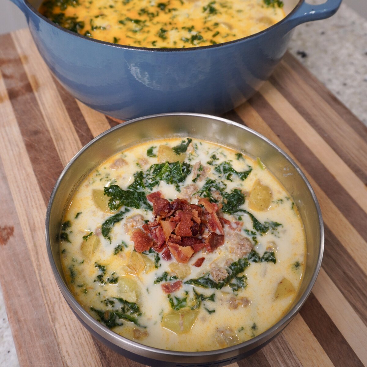 Olive Garden Zuppa Toscana copycat soup in a bowl.