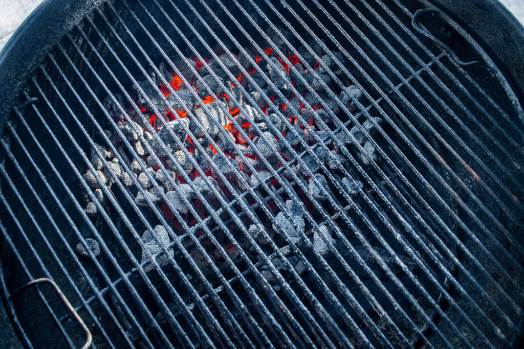 coals in the weber kettle that have gone white