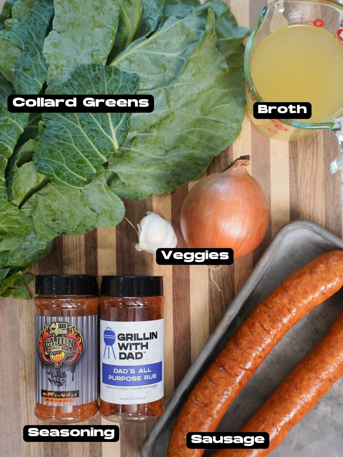 Collard Greens and Sausage Ingredients.