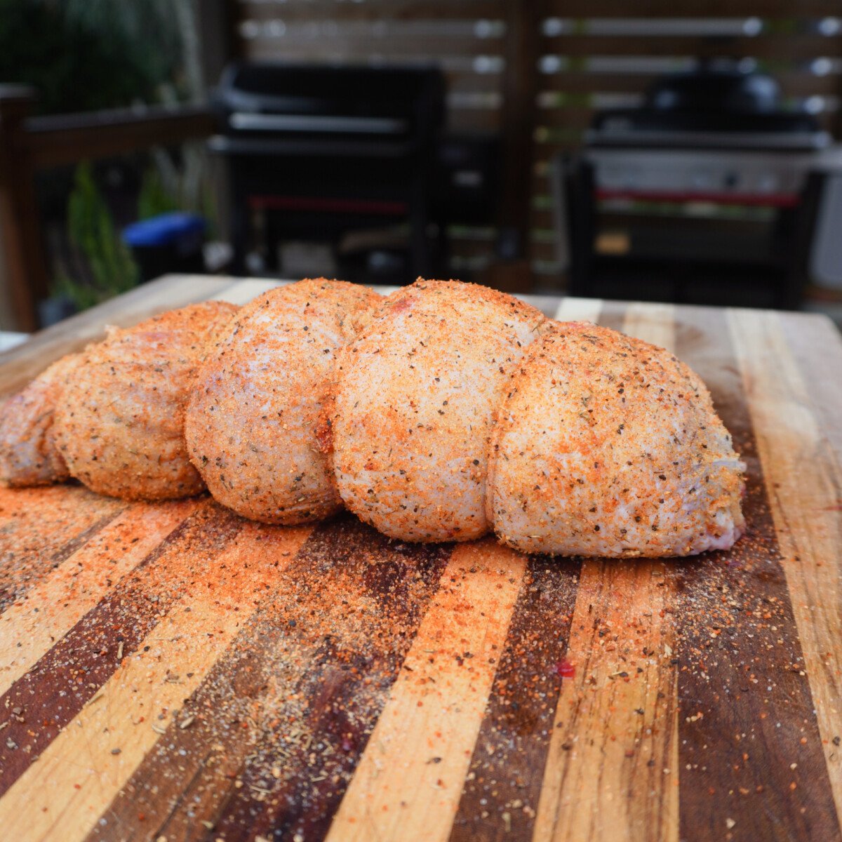 Seasoned and tied cranberry stuffed turkey breast.