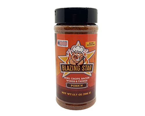 Blazing Star Pork n Rub Bold BBQ Seasoning for Ribs, Chops, Bacon, Wings, and Things Perfect BBQ Rub for Grilling, Smoking, and Barbecue Veteran Owned (13.7 oz)