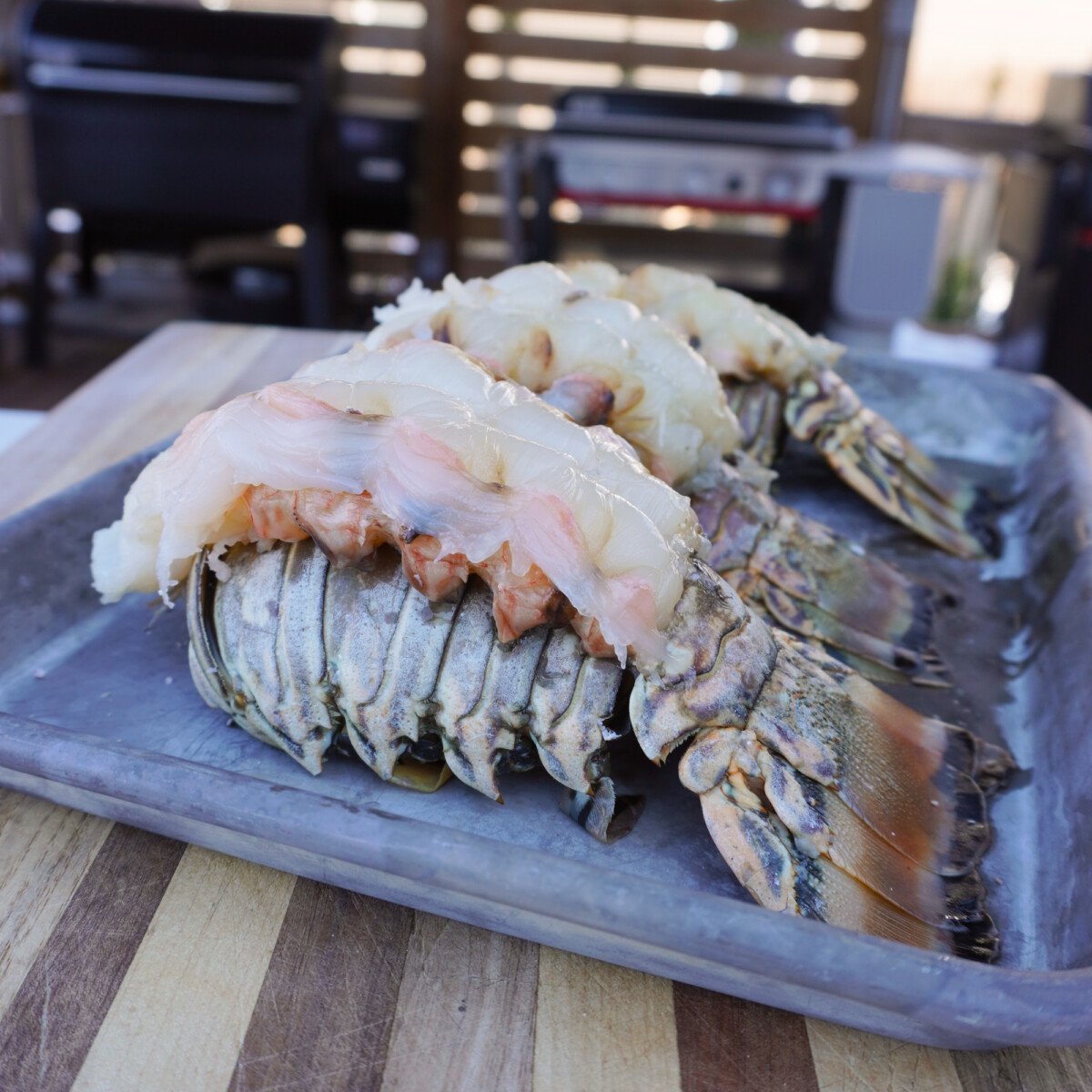 raw exposed lobster tail meat.