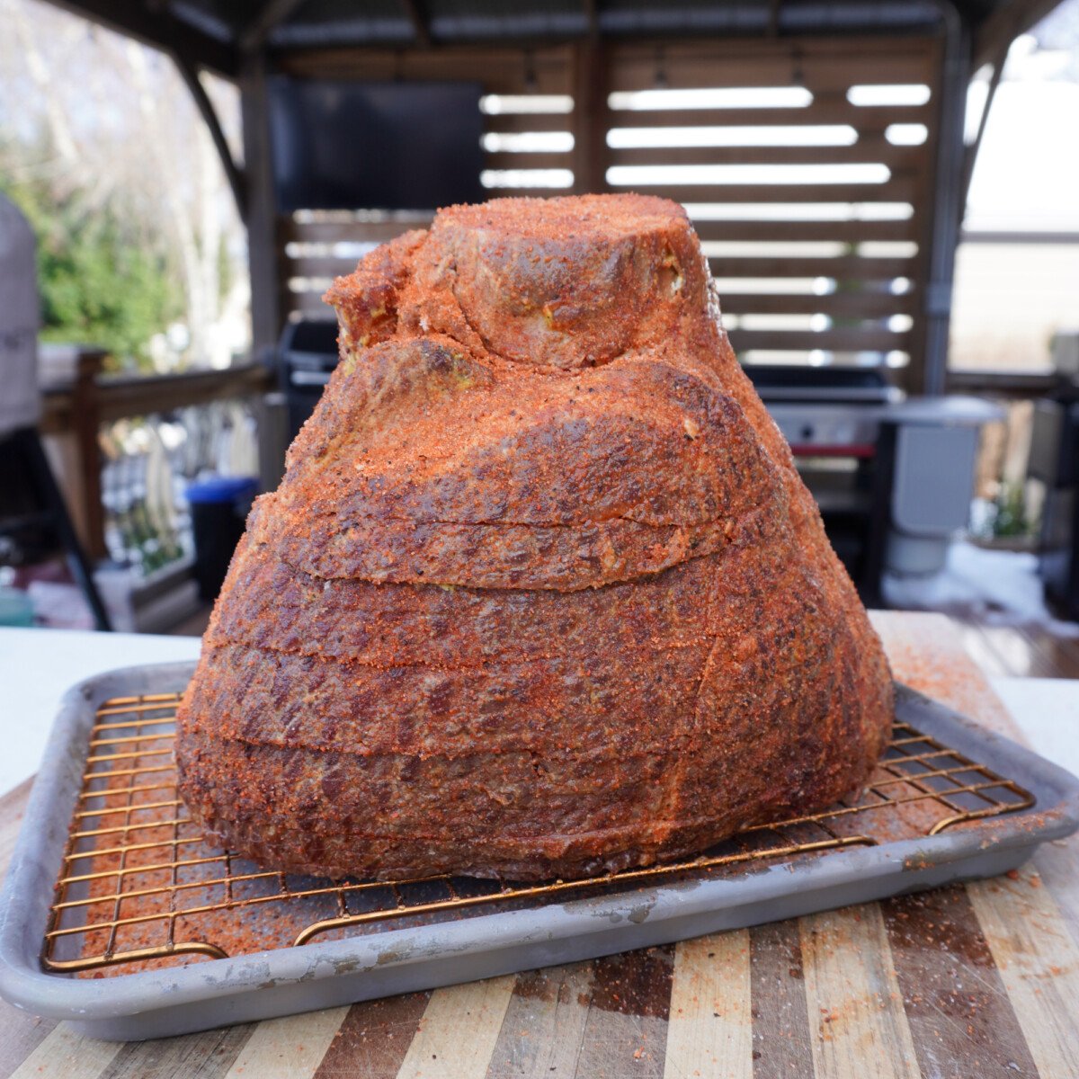 Seasoned spiraled ham.