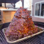 double smoked ham with bacon jam on the grill.