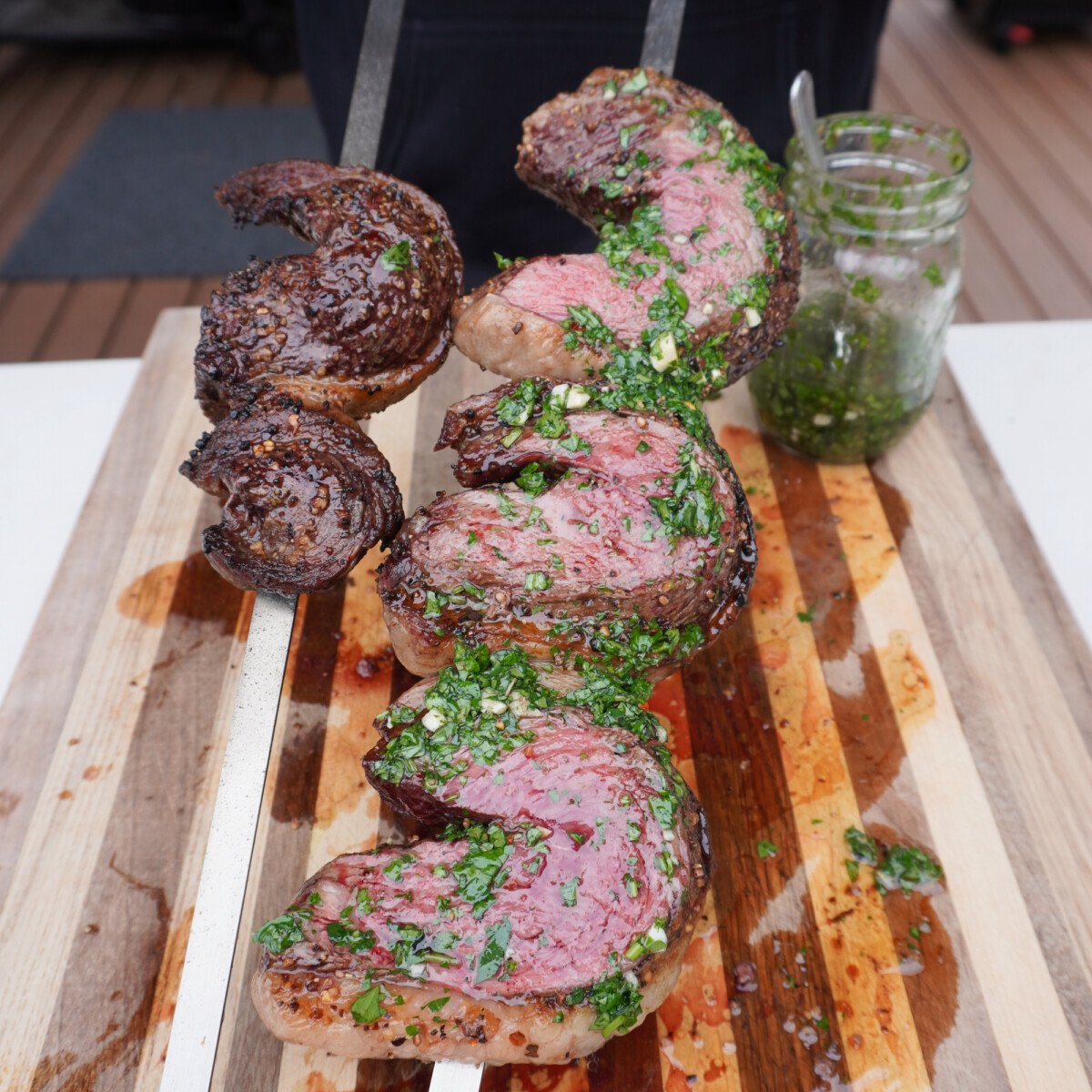 Picanha steak with smoked chimichurri.