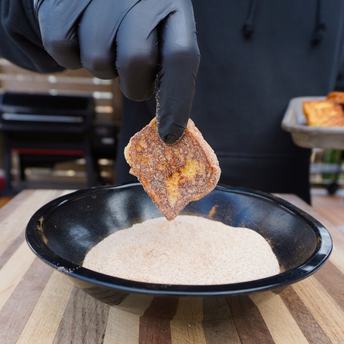 Sugar and cinnamon coating for the easy grilled french toast.