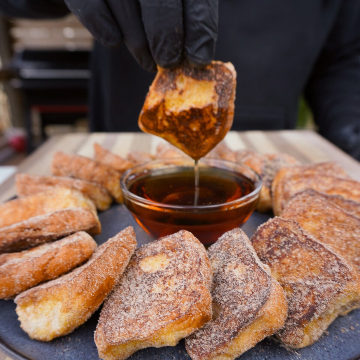 Easy Grilled French Toast dipped in Maple syrup.
