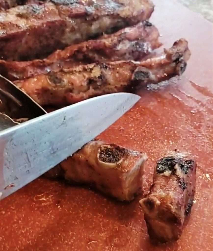 chopping small rib pieces