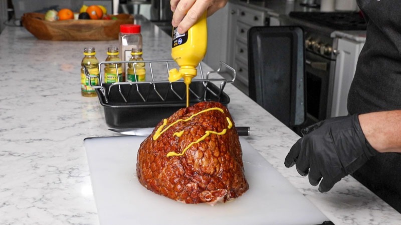 Double Smoked Maple Bourbon Glazed Ham on the Big Green Egg