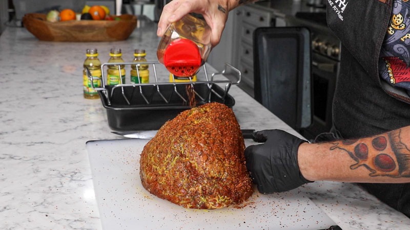 Double Smoked Maple Bourbon Glazed Ham on the Big Green Egg