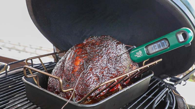 Double Smoked Maple Bourbon Glazed Ham on the Big Green Egg