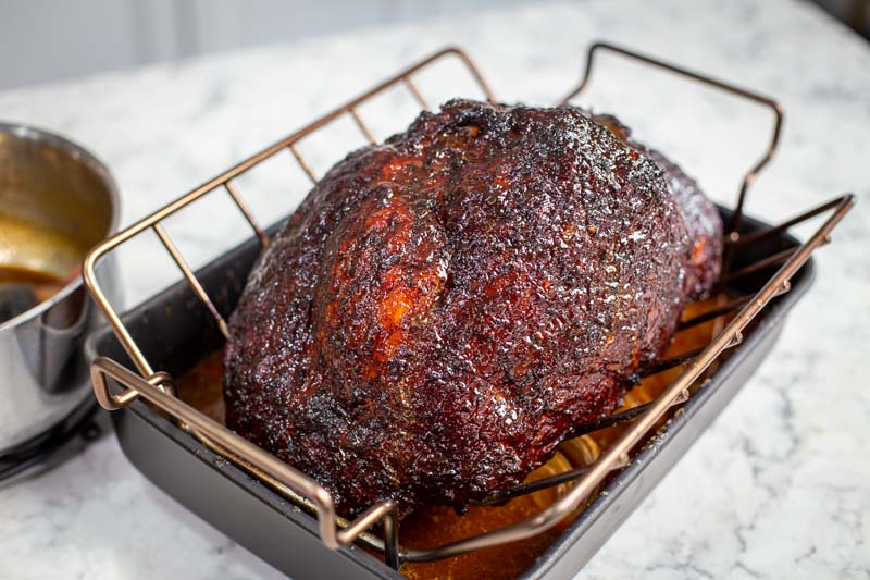 Double Smoked Maple Bourbon Glazed Ham on the Big Green Egg