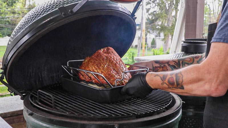 Double Smoked Maple Bourbon Glazed Ham on the Big Green Egg