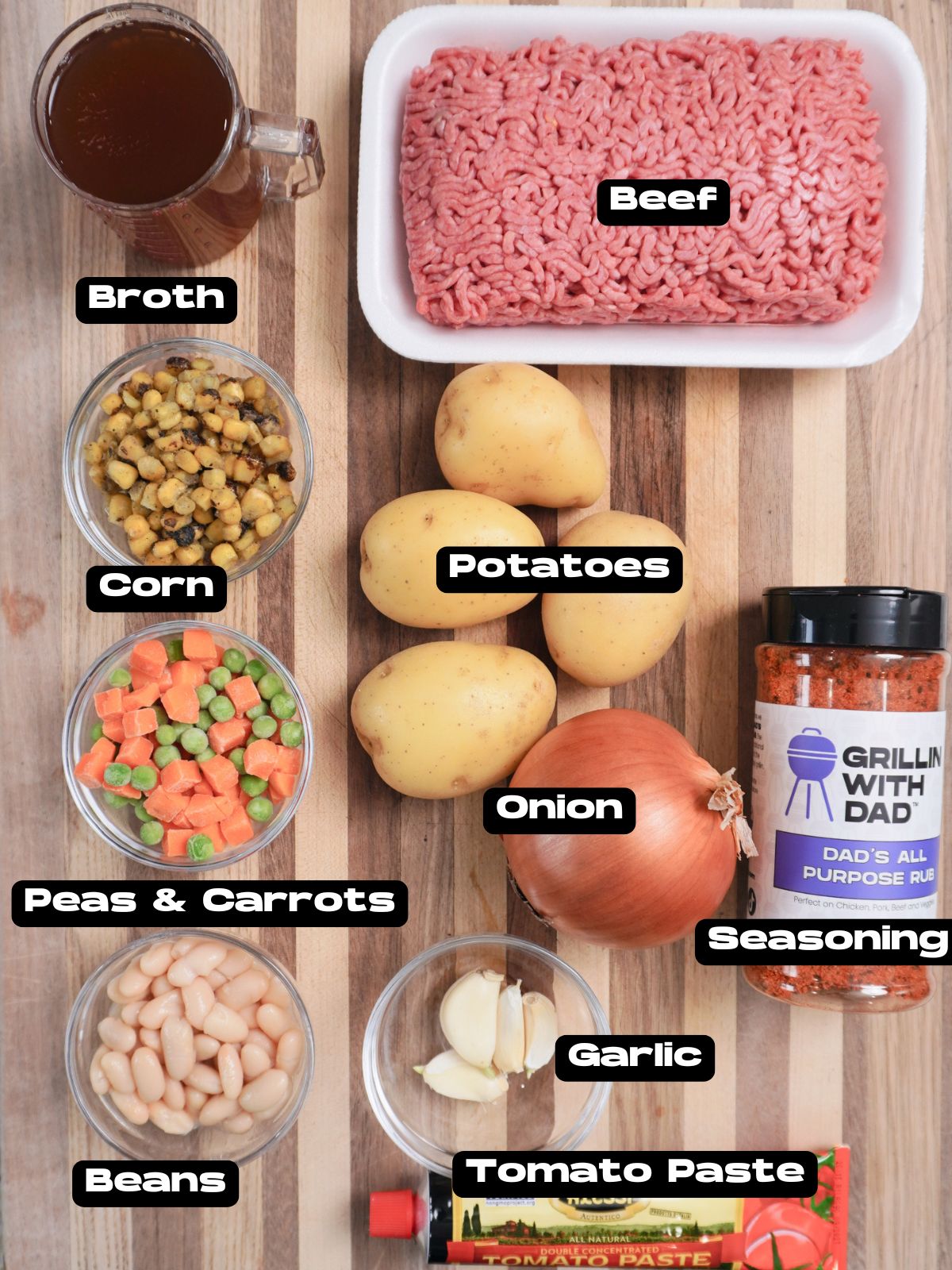 Ingredients needed to make a Hearty Cowboy soup.