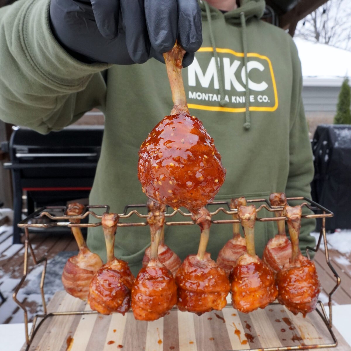 Bacon Wrapped Chicken Drumsticks.