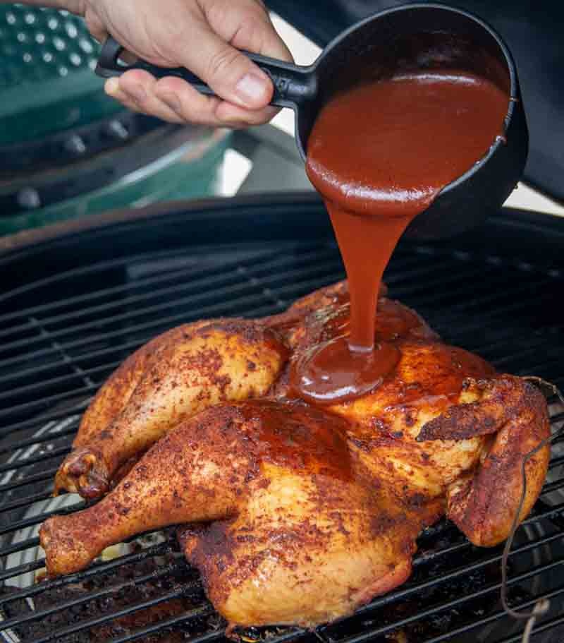 Mastering Smoked Spatchcock Chicken on the Big Green Egg: A Tangy BBQ Recipe.