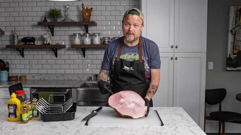 Double Smoked Maple Bourbon Glazed Ham on the Big Green Egg