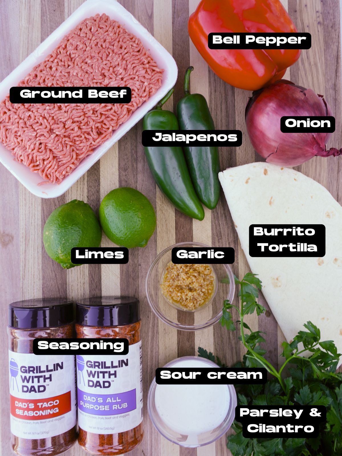 Grilled Tortilla Beef Kebab ingredients.