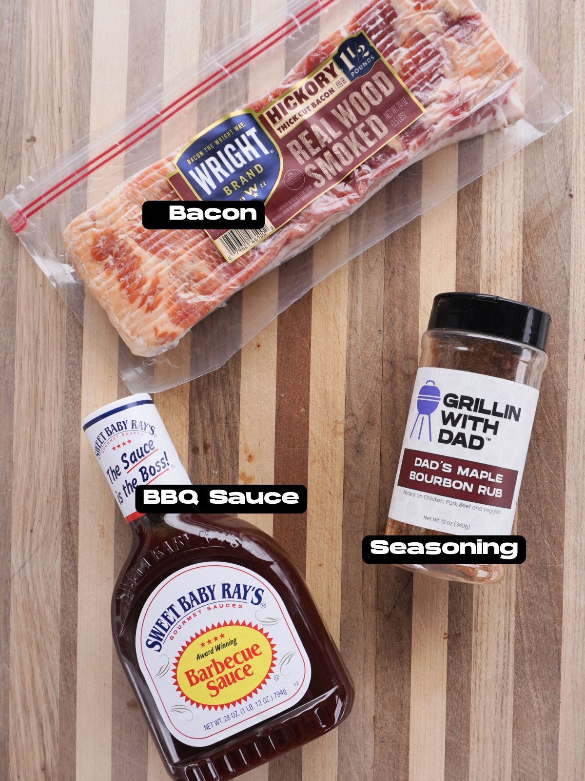 Ingredients needed to make Grilled Bacon Roses.