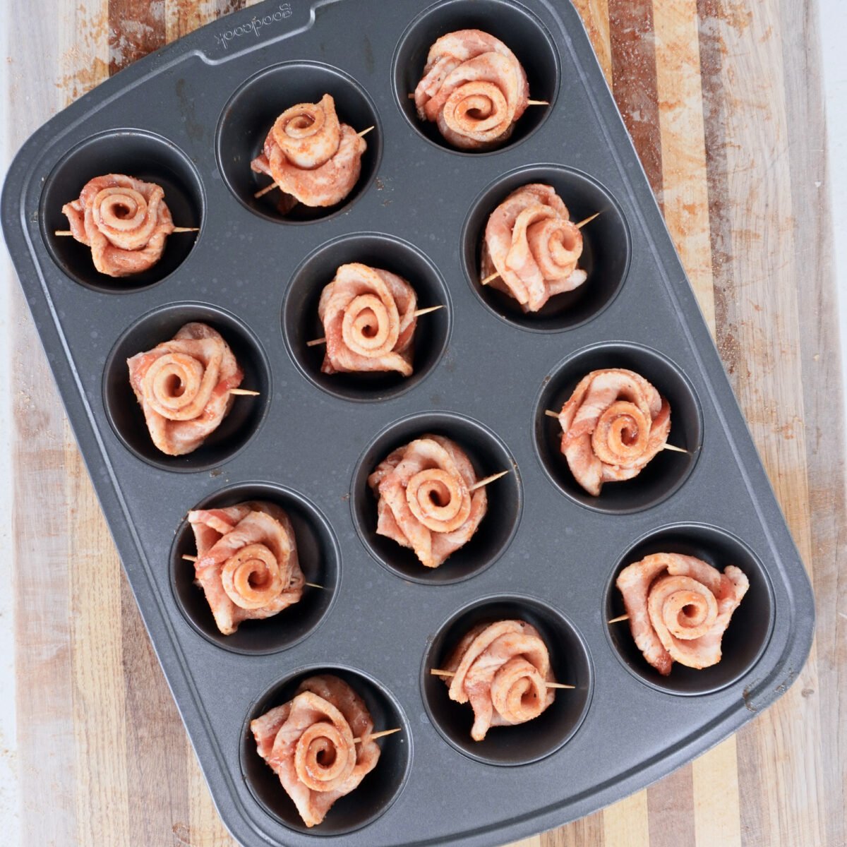 formed rose pedals in muffin pan.