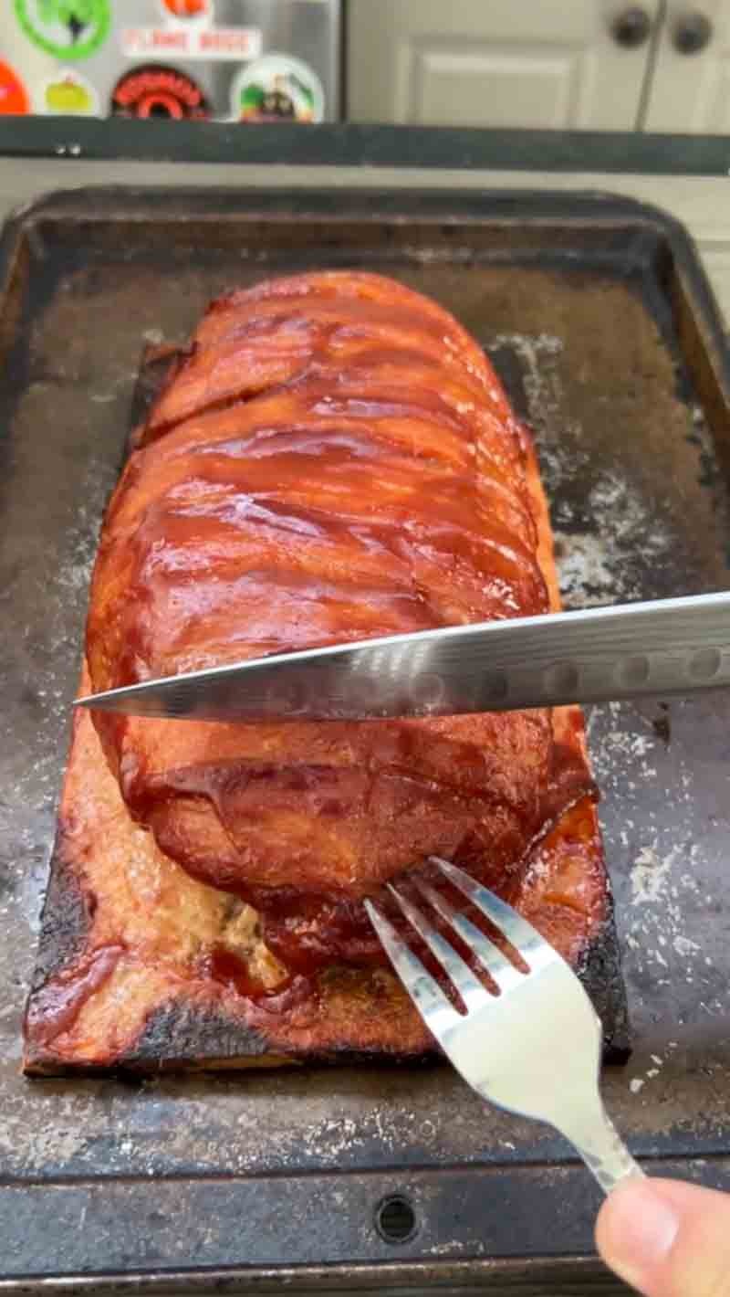 Cedar Planked Bacon Wrapped Meatloaf on the Big Green Egg
