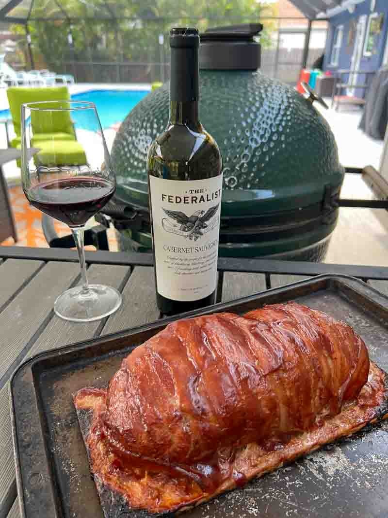 Cedar Planked Bacon Wrapped Meatloaf on the Big Green Egg