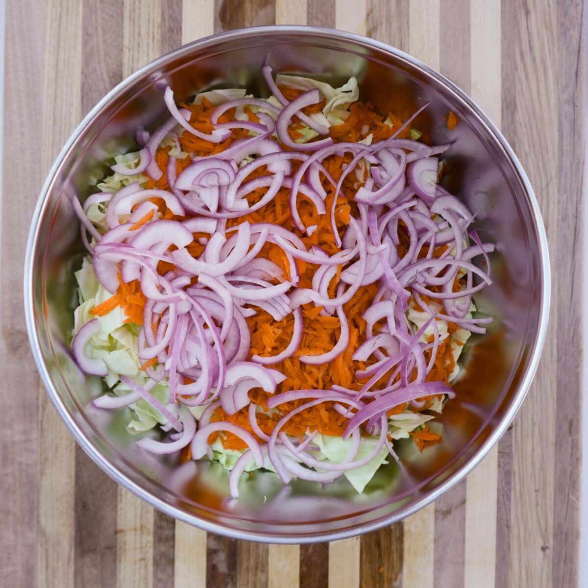 veggies prepped for egg roll recipe.