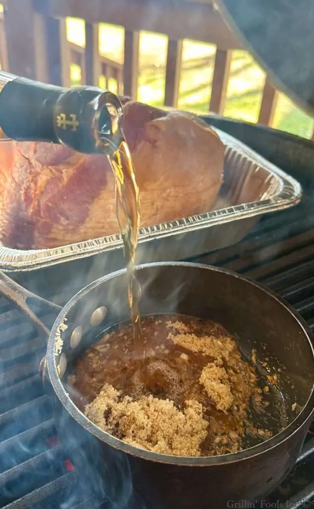 Adding rum and brown sugar to the glaze
