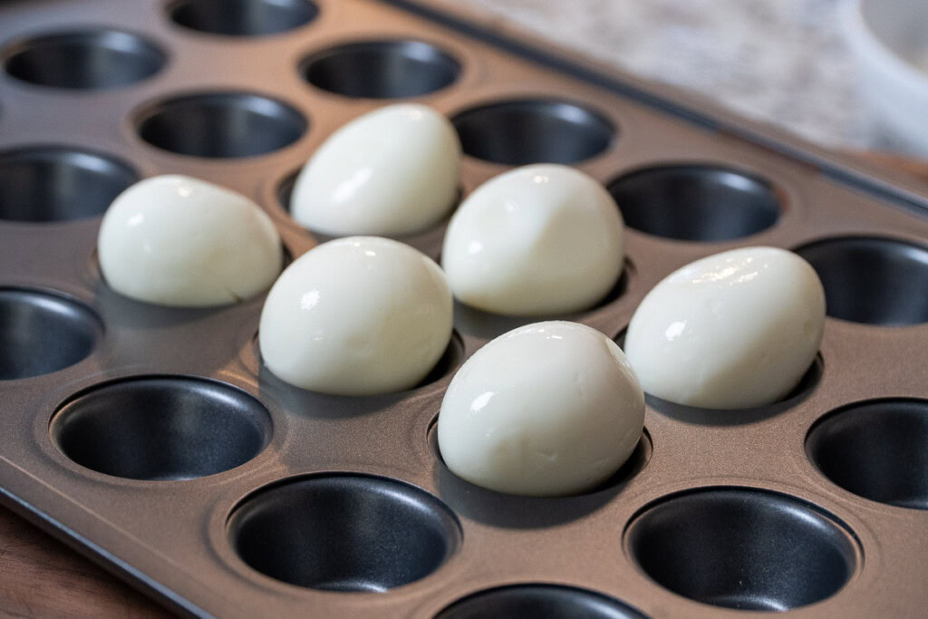 boiled eggs in a muffin tray