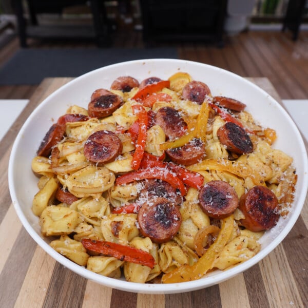 Grilled Sausage and Tortellini Dinner.